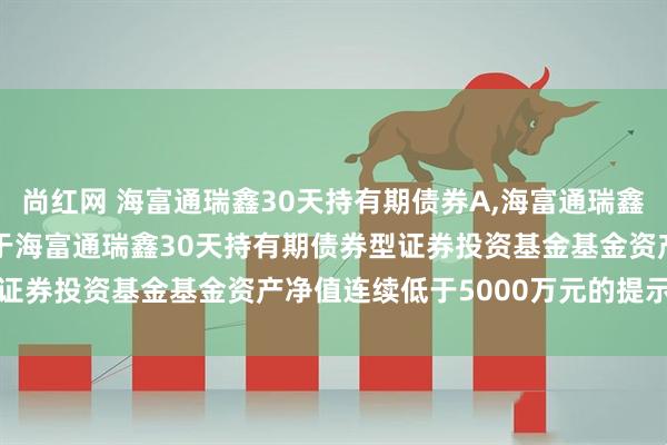 尚红网 海富通瑞鑫30天持有期债券A,海富通瑞鑫30天持有期债券C: 关于海富通瑞鑫30天持有期债券型证券投资基金基金资产净值连续低于5000万元的提示性公告
